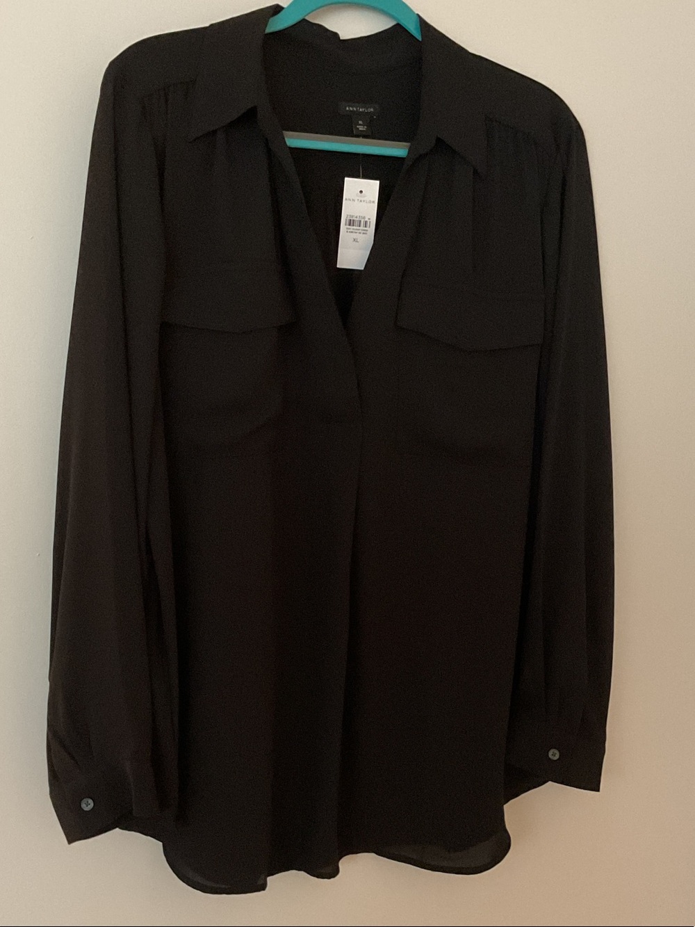 NWT Ann Taylor Black Button-Down Long-Sleeve Shirt